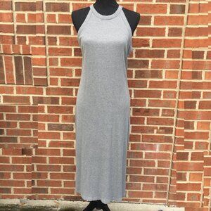 Old Navy Maxi Tank Dress Large Light Gray Sleeveless Ribbed High Neck Minimalist